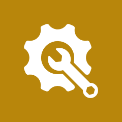 Gear and wrench icon on brown background